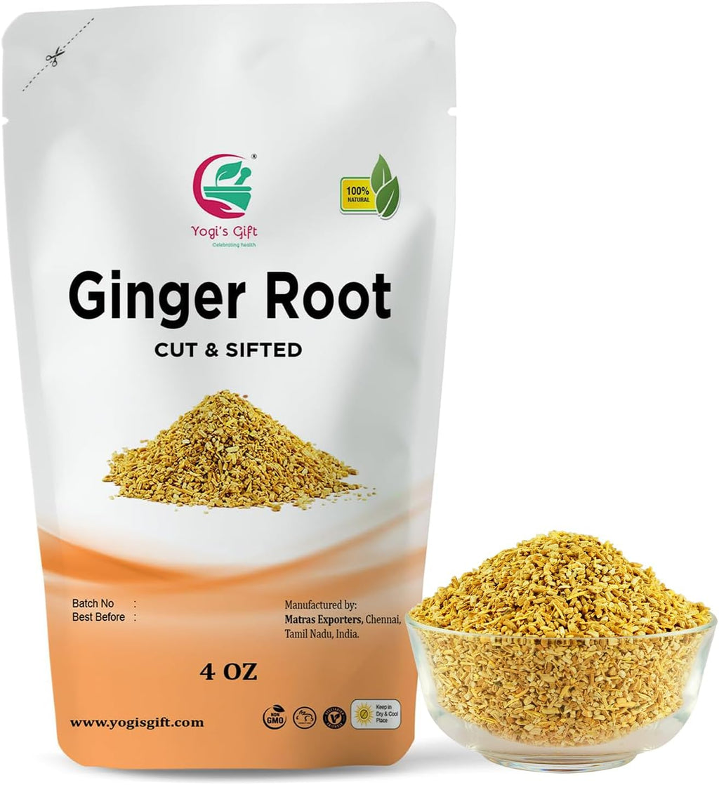 Dried Ginger Root 4 oz | Cut and Sifted Dried Ginger Pieces | As Spicy as Fresh | Flavourful Indian Spice |100% Pure and Natural For Making Flavourful Tea | By Yogi's Gift®