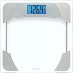 Taylor Digital Scales for Body Weight, 400 LB Capacity, Unique Blue LCD, Stainless Steel Accents, Glass Platform, 12.2 x 12.2 Inches, Clear