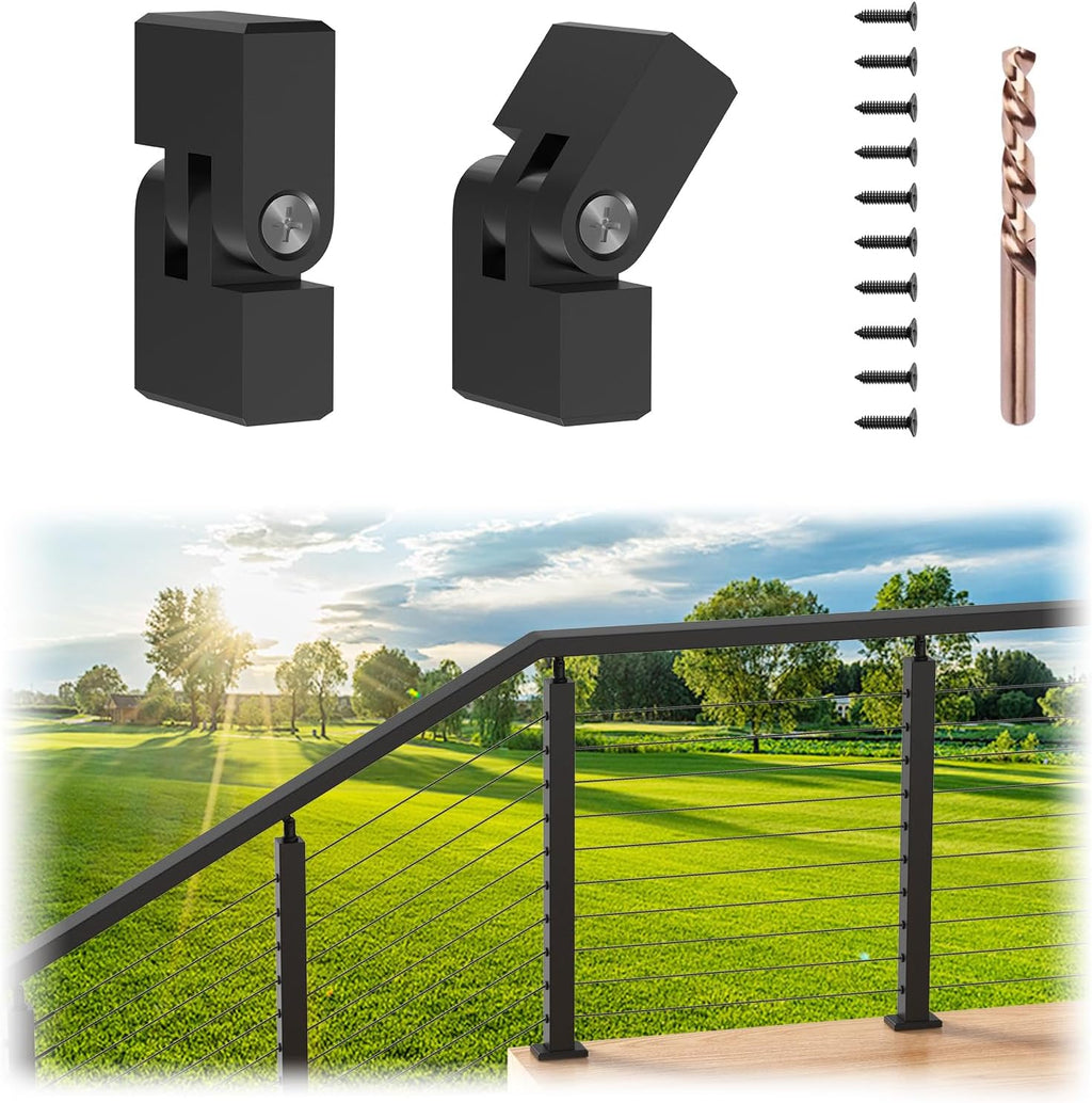Flat Handrail Vertical Pivot Connectors, 2 Pack 180° Adjustable Hand Rail Fitting with Screws, POM Black Invisible Handrail Accessories for Stair Railing System, MY02-S