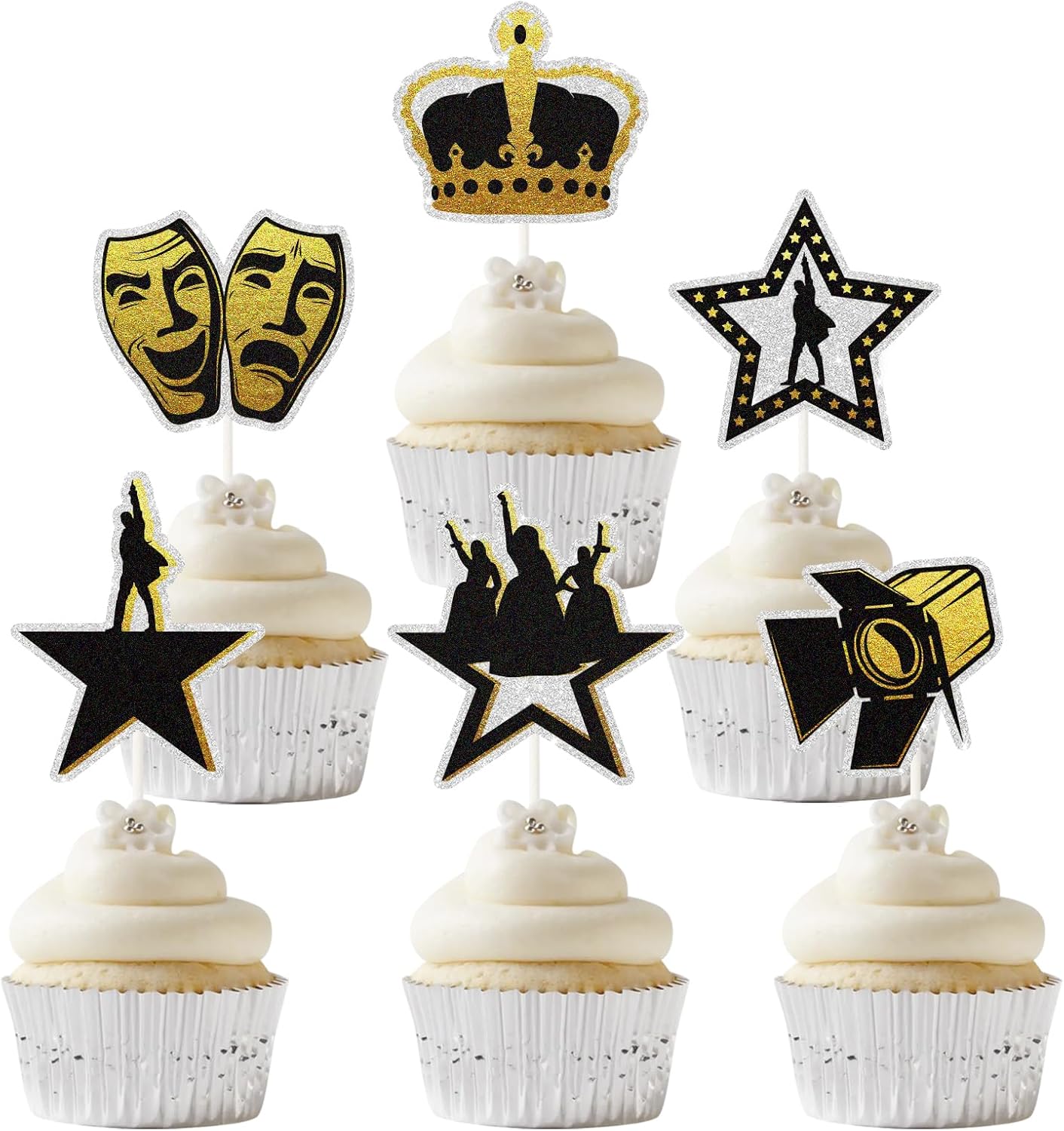 18pcs American Musical Cupcake Topper,Broadway Inspired Happy Birthday Cake Decor, The Famous Musical Bday Party Decorations For Kids Adults Fan