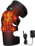 Extra-Large Heated Knee Massager with 4 Motor Vibration, Heating Pad Vibration for Pain Relief, Knee Brace Knee Wrap Adjustable 5 Massage Modes &3 Heated 12V Direct Plug Power Supply