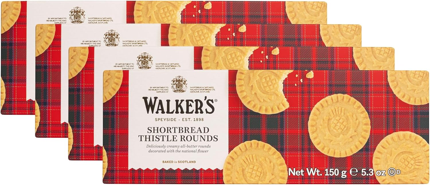 Walker's Shortbread Rounds, Pure Butter Shortbread Cookies, 5.3 Oz Box (Pack of 4)