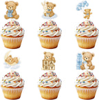 36pcs Baby Shower Bear Cupcake Toppers, 6 Designs Blue Bear Cupcake Picks Selection Jungle Animal Theme Cake Decorations for Baby Shower Gender Reveal Baptism Birthday Party Supplies