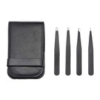 Amazon Basics Tweezers for Facial Hair, Eyebrows, Eyelashes - Set of 4, Professional Stainless Steel with Travel Case, Black