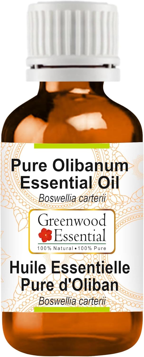 Greenwood Essential Olibanum Essential Oil (Boswellia carterii) Pure | Non-Sticky | Non-Greasy | Lightweight | Men & Women | All Skin Types | Steam Distilled 15ml (0.50 oz)