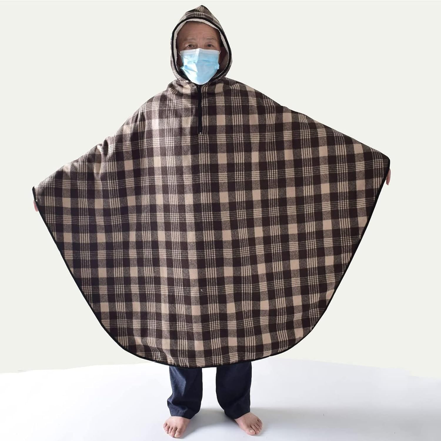 Wheelchair Blanket for Adults - Fleece-Lined Winter Poncho Cape Coat with Hood, Warm Wheelchair Clothing for Women and Men