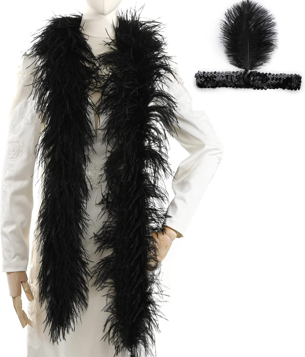 Soarer Black Ostrich Feather Boas – 2yards 3ply Long Boas for Party, DIY Production, Clothing Decoration (Black)