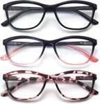 3-Pack Reading Glasses for Women Cat Eye Style Frame Blue Light Blocking Spring Hinge Readers