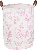 CLOCOR Pink Laundry Basket,Waterproof Nursery Hamper for Baby Girl ,Collapsible Storage Baskets for Girls Bedroom,Kids Toys Storage Bin,Room Decor,Gift Basket（Pink Butterfly