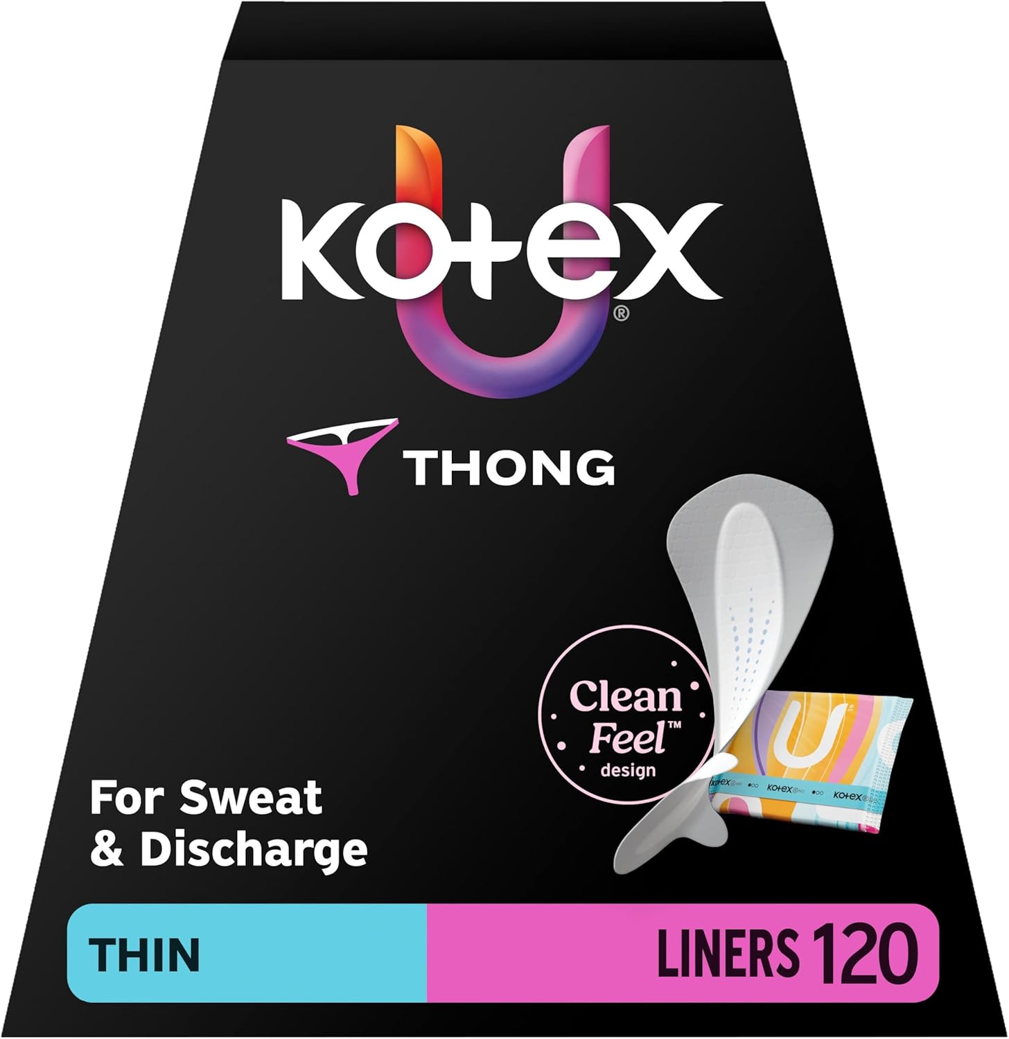 Kotex Daily Thong Liners, Wrapped, Light Absorbency, Regular Length 120 Count (Packaging May Vary)