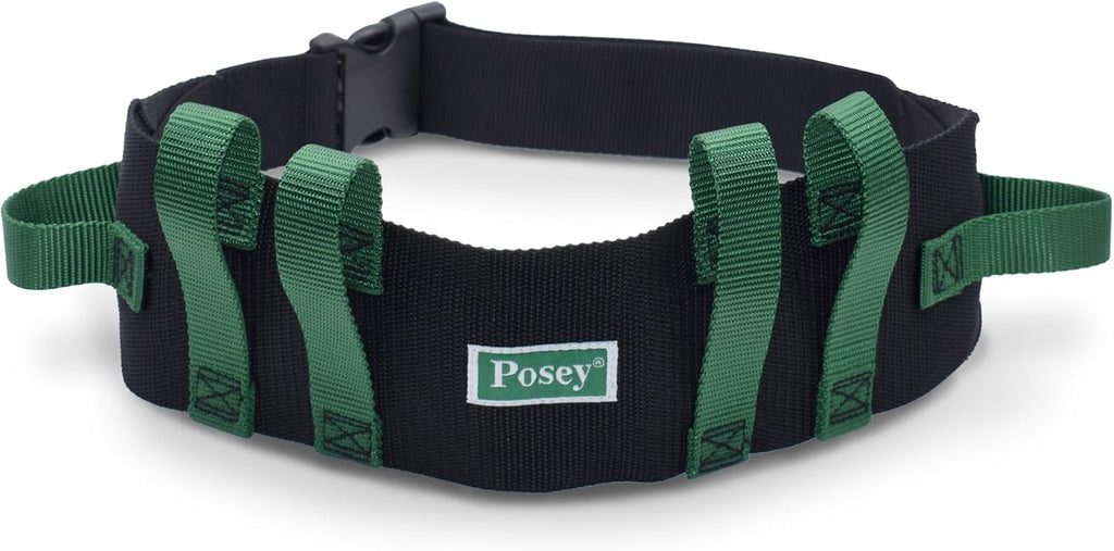 Posey 6537Q Transfer Belt, Black with Green Economy Model – Extra-Wide Soft Nylon – Washable Walking Belt & Gait Transfer Belt – Medical Supplies for Nurses, Therapists & Home Care Caregivers (6537Q)
