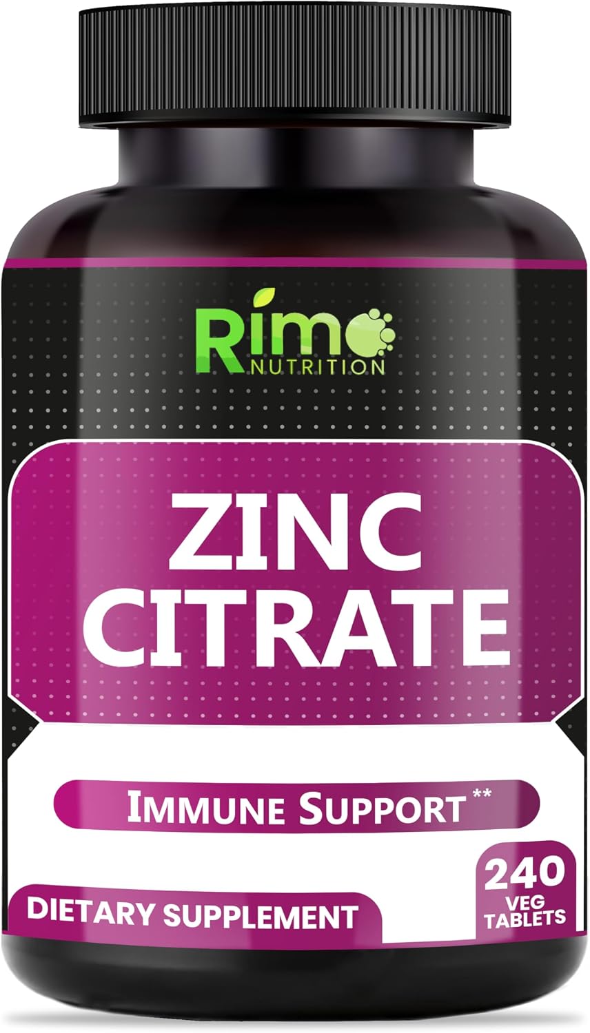 Zinc Citrate 50mg Vegetable Tablets – 240 Count – Non-GMO, Gluten Free, Supplement – Immune System Support, Skin Health & Eye Health – High Absorption Zinc Citrate Formula