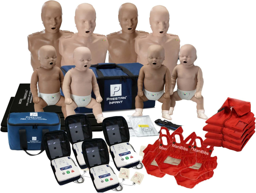 Prestan CPR Manikin Diversity Kit, 4-Pack Adult and 4-Pack Infant w. Feedback, AED UltraTrainers, and MCR Accessories