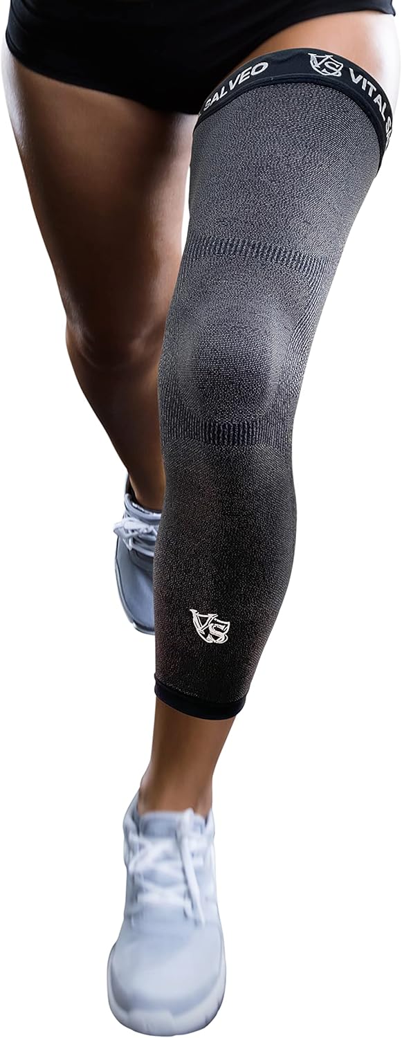 Vital Salveo Germanium & Carbon Recovery Full Leg Sleeve – Compression Leg Sleeve, Long Knee Sleeve for Arthritis, Basketball, Cycling, Football, Dark Grey (1 PC) X-Large