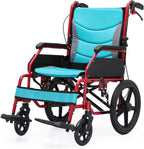 Magshion Foldable Transport Wheelchair for Adults 250 Lbs, Lightweight Transport Chair for Seniors, Portable Wheel Chair with Removable Cushion, Push-to-Lock & Hand Brakes, 17.5" Seat (Red Frame)