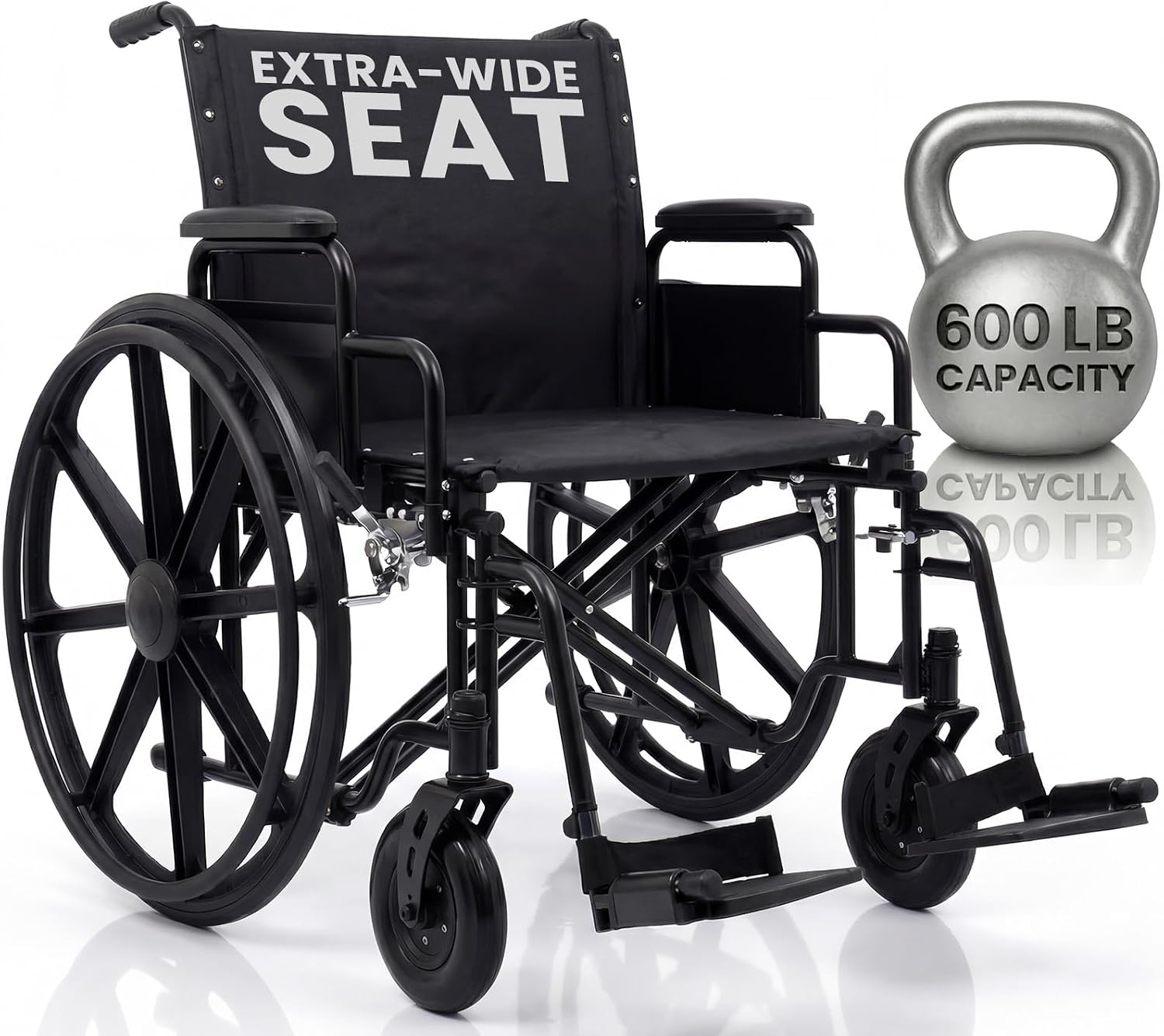 Vive Extra-Wide Bariatric Wheelchair for Adults (600 LB Capacity) Foldable, Heavy Duty, Manual & Transport Wheel Chair - Portable Senior Drive Travel Scooter for Elderly Transfers (28" Seat)