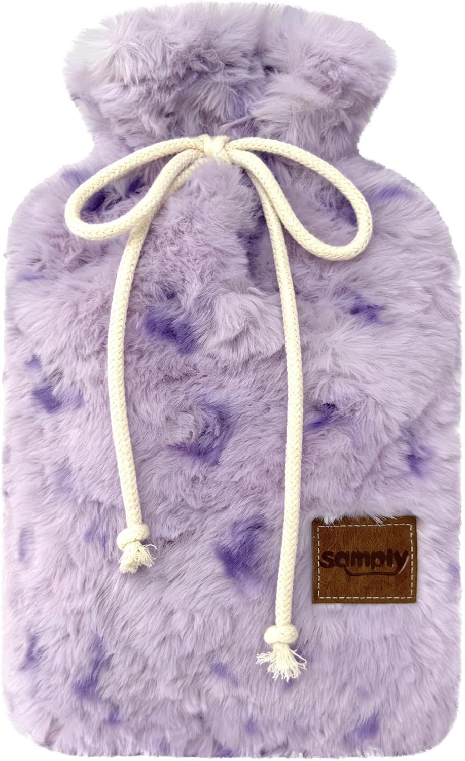 samply Hot Water Bottle with Plush Cover, 2L Hot Water Bag for Pain Relief, Comfort for Menstrual Cramps, Neck & Shoulder, Chilly Hand & Feet, Purple Spotted