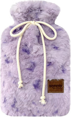 samply Hot Water Bottle with Plush Cover, 2L Hot Water Bag for Pain Relief, Comfort for Menstrual Cramps, Neck & Shoulder, Chilly Hand & Feet, Purple Spotted
