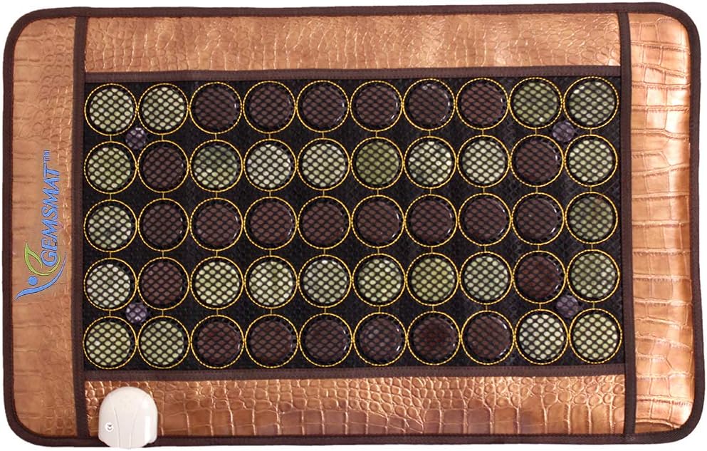 Henri- Far Infrared 4 Amethyst, 25 Jade, 26 Tourmaline Bead Heat Stone Mat (32" L x 20" W) - Adjustable Temperature - Heating Pad