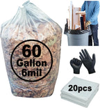 6 Mil Clear Contractor Bags - 20 Pack Heavy Duty Contractor Trash Bags for 50/55/60 Gallon Large Clear Garbage Bags (Extra Thick, Tear Resistant) (32" X 52")