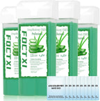 Roll on Wax Cartridge, 4 Hair Removal Aloe Vera Ｗax Cartridge with 10 Pack Cleaning Oil Wipes, Depilatory Wax Roller Refill for Women Sensitive Skin