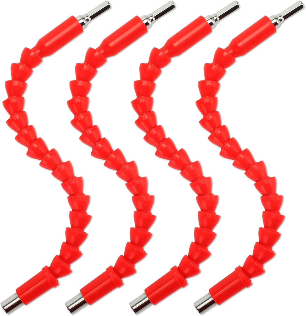 Inwell 4 Pack Flexible Drill Bit Extension, 11.6 inch Superbit Screwdriver Soft Shafts,360 Degrees Drill Extension Tools-Red