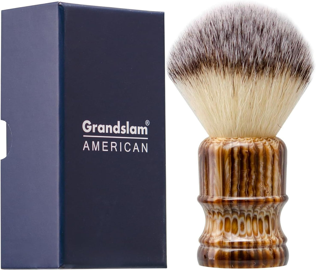Grandslam Shaving Brush with Synthetic Hair, Cruelty-Free Shaving Cream Brush for Men, 100% Solid Resin Handle, Gently Exfoliates The Skin, 24mm Knot (Imitation rhinoceros horn)