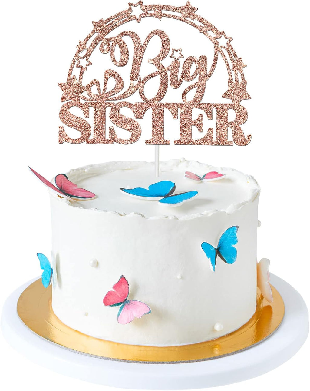 Rose Gold Glitter Big Sister Cake Topper, Girls Birthday Cake Decorations, Baby Shower, Gender Reveal Party Decorations