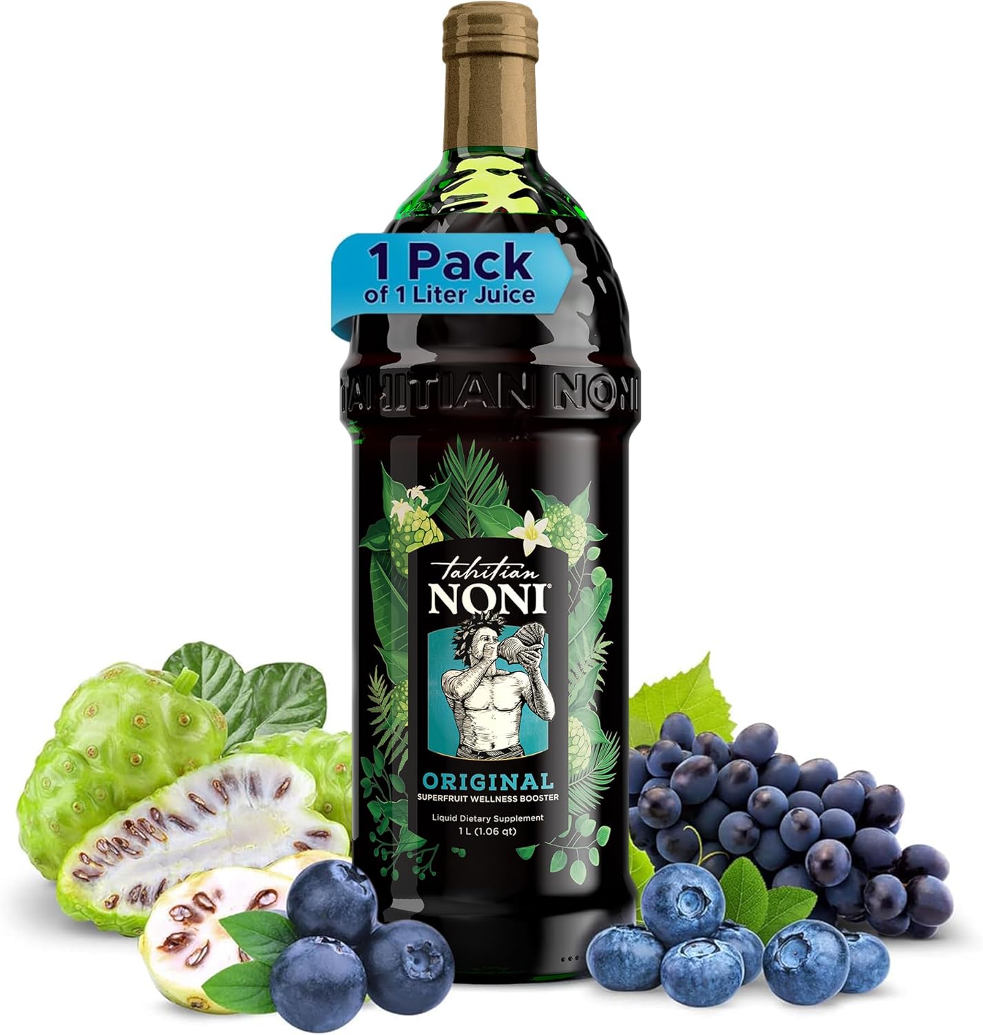 Tahitian Noni Juice by Morinda – Original Pure Noni Fruit Blend with Blueberry, Grape Extracts – Healthy Superfood Vitality Daily Wellness Drink – 1 Pack of 1L Bottle