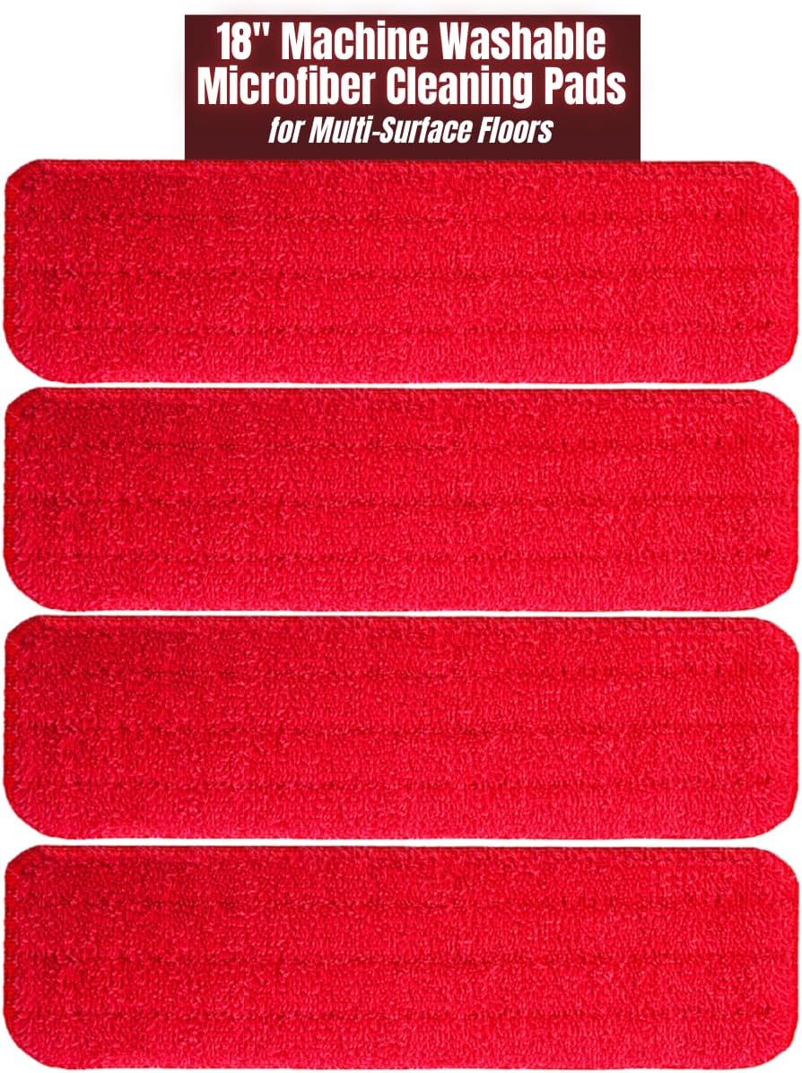 18" Microfiber Cleaning Pad for Multi-Surface Floors - 4 Pack - Compatible with Most Mops - Washable - Reusable