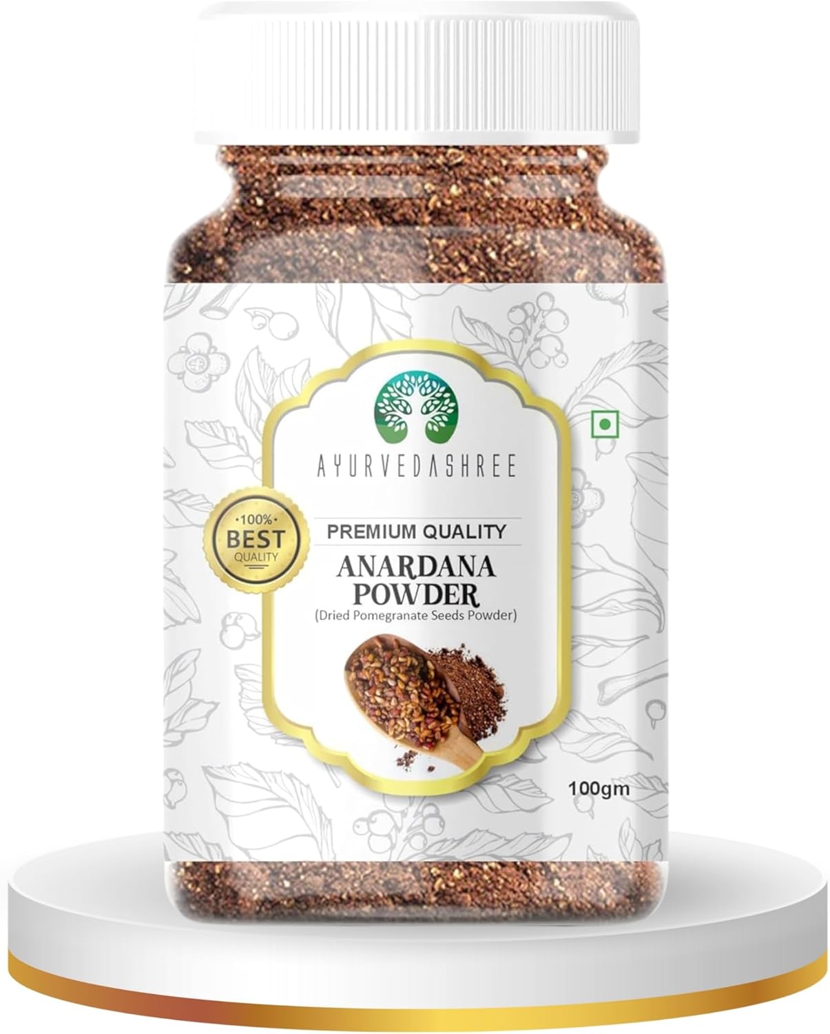 AYURVEDASHREE Anardana (Pomegranate) Ground, Indian Spice 100gm PET Jar | All Natural | No Color | Vegan | NON-GMO | No Salt or fillers | Anardana Powder | Pomegranate Powder | Indian Spice