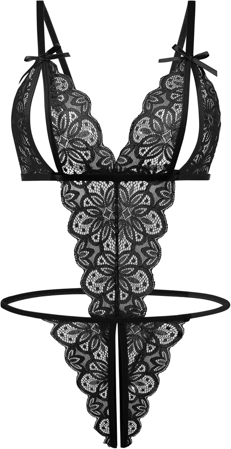 Avidlove Women Lingeries Deep V Teddy Lingerie Sexy Lace Bodysuit One Piece Mini Babydoll