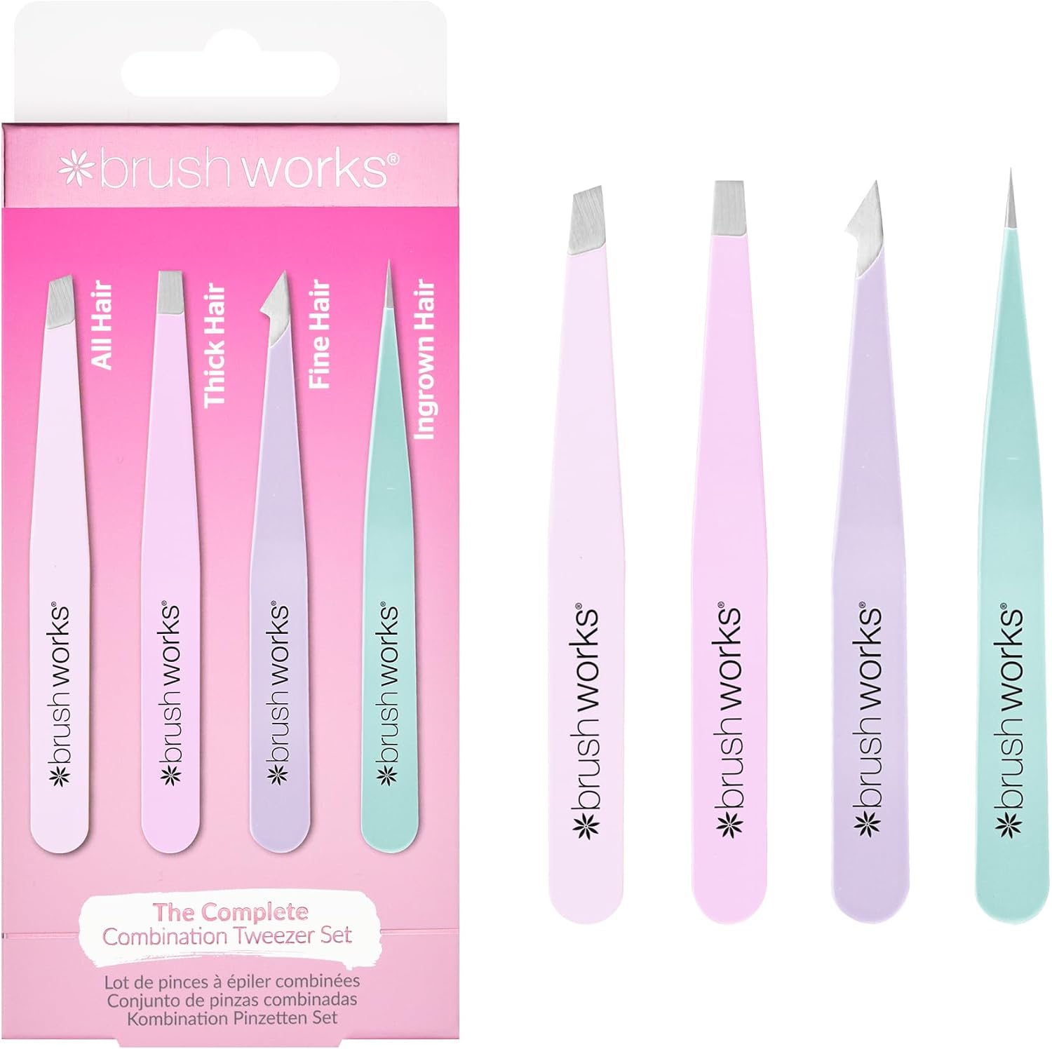 Brushworks HD 4 Piece Combination Tweezer Set - Pastels