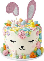 5PCS Easter Bunny Cake Topper Set Includes Ears Eyelashes Nose, Cute Bunny Ears Cake Topper Decorations, Happy Easter Day Rabbit Ear Cakes Decorations for Easter-Day, Birthday Party, Baby Shower