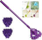 2022 New Rotatable Adjustable Triangle Cleaning Mop with 2 Mop Replacement Heads, 180 Degree Spin Triangle Wall Cleaning Mop, Microfiber Ecloth Mops Wet and Dry for Bathroom Floor Wall Bed (Purple)