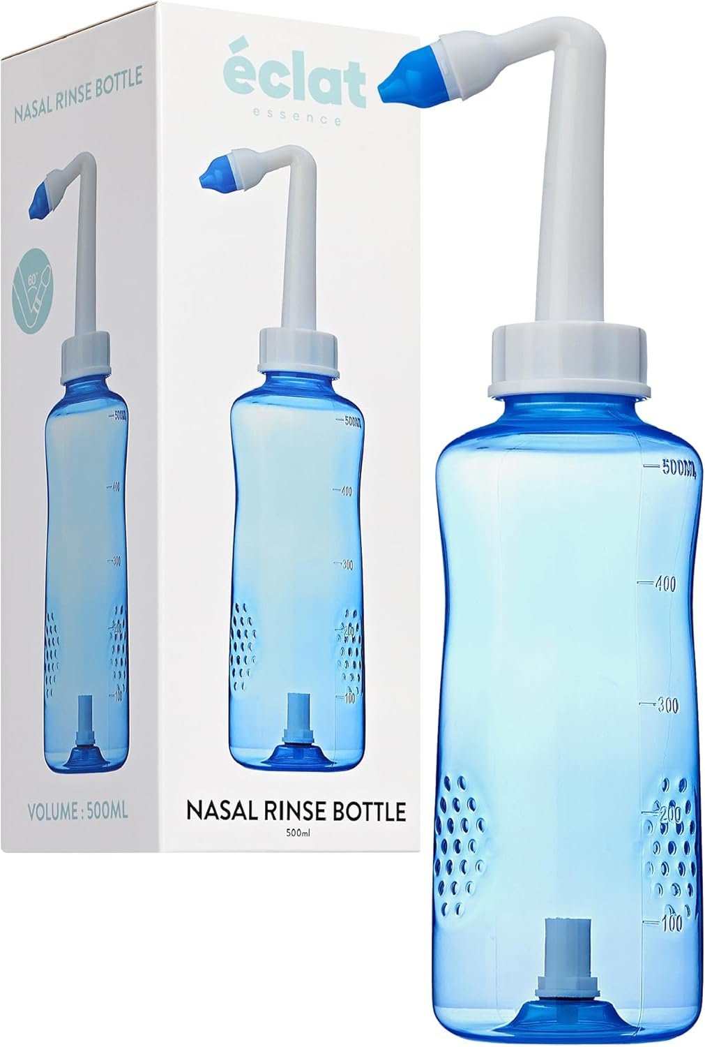 ECLAT Nasal Rinse Bottle - Gentle Pressure Nasal Irrigation, Total Control Smart Auto Flow On/Off Valve, BPA-Free Nose Wash Cleaner Sinus Clearer for Kids & Adults (500mL, Bottle Only)