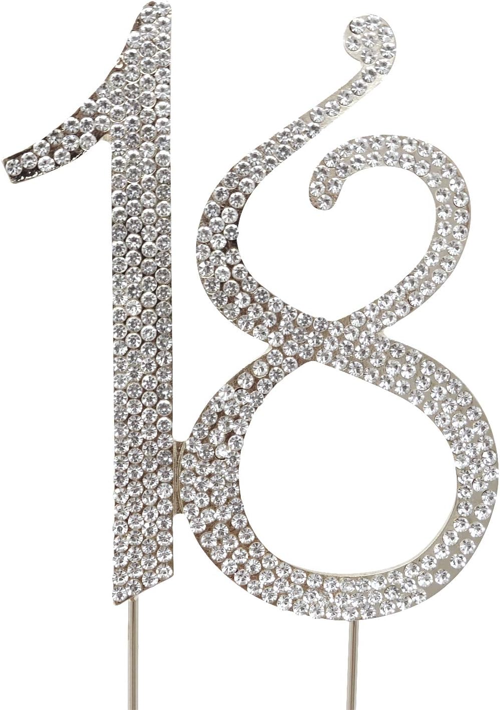 Honbay 18 Cake Topper Premium Sparkly Crystal Rhinestones Cake Topper Cake Decoration for 18th Birthday Party (18 Silver)