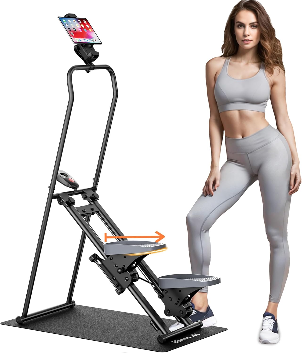 seanleecore Stair Stepper Machine for Home with Device Holder & Silicone Floor Mat, Extra-Long Non-Slip Pedals Vertical Climber Exercise Machine