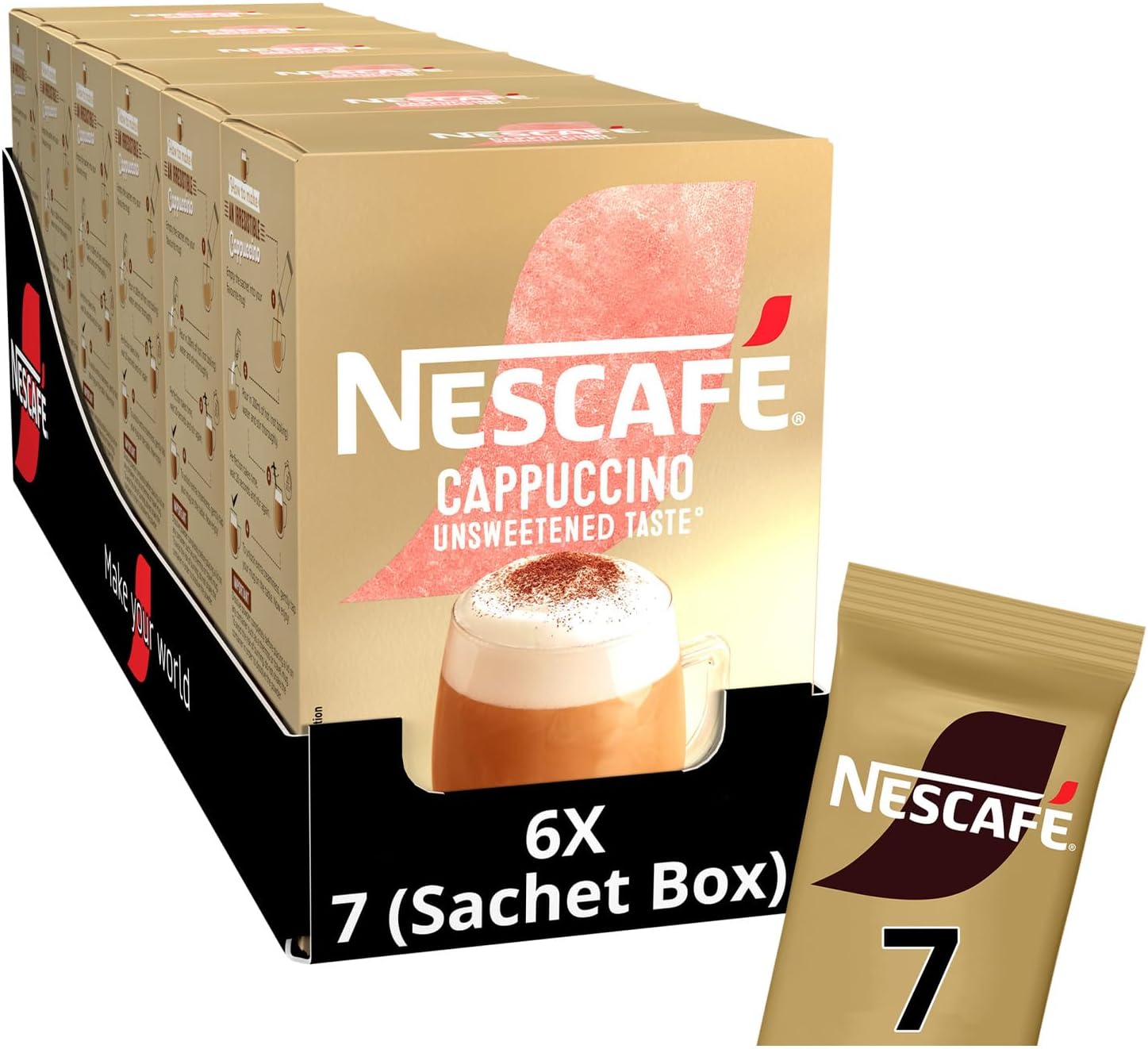 NESCAFÉ Cappuccino Unsweetened Instant Coffee Sachets x7 (Pack of 6, Total 42 Sachets)