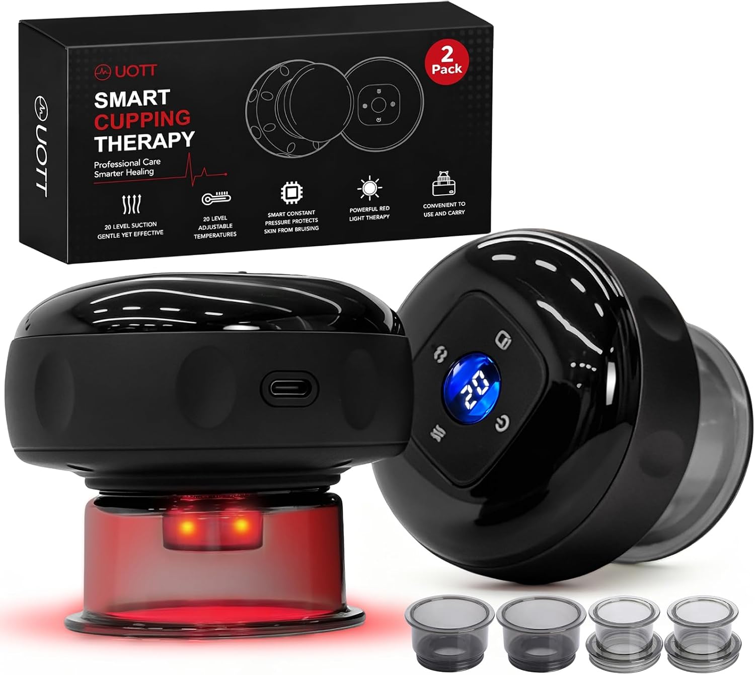 UOTT Original 20 Levels Cupping Kit for Massage Therapy (2PCS),5-in-1 Smart Dynamic Cupping Set Therapy&Heat Penetrates for Targeted Pain Relief, Knots, Aches, Muscle Soreness
