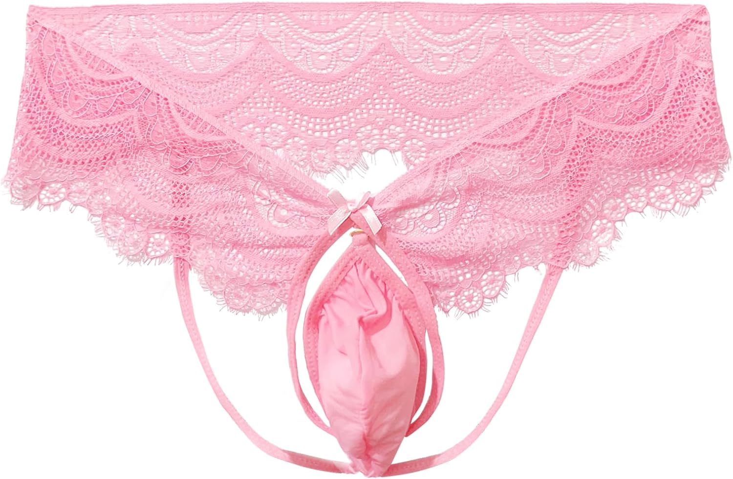 Mens Sexy Pink Lace Jockstraps Underwear, Sissy Lingerie Soft Stretchy Bulge Pouch Panties For Men Crossdressers