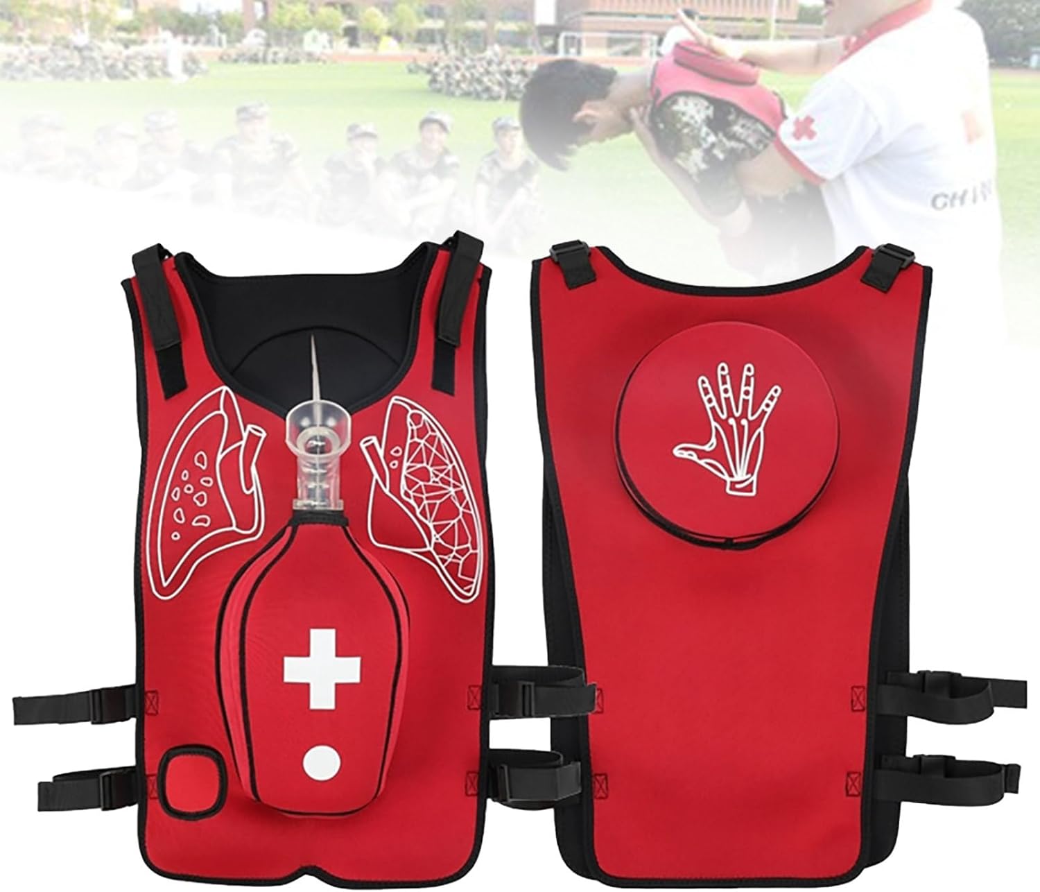 Airway Obstruction Simulation Training Vest, Anti Choking Obstruction Trainer Vest, Adjustable Shoulder Straps and Waist Belt, for Nurse & Student First Aid Teaching aldult-A-Red