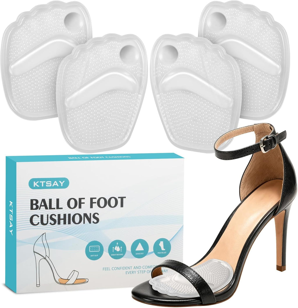 Metatarsal Pads Women, Gel Ball of Foot Cushions for Pain Relief in Shoes, Non-Slip Heel Inserts, One Size Fits All (2 Pair, Clear)