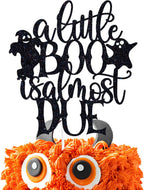 Black Glitter A Little Boo is Almost Due Cake Topper, Little Boo/A Little Boo is on the Way, Scary Halloween Themed Baby Shower Party Decorations