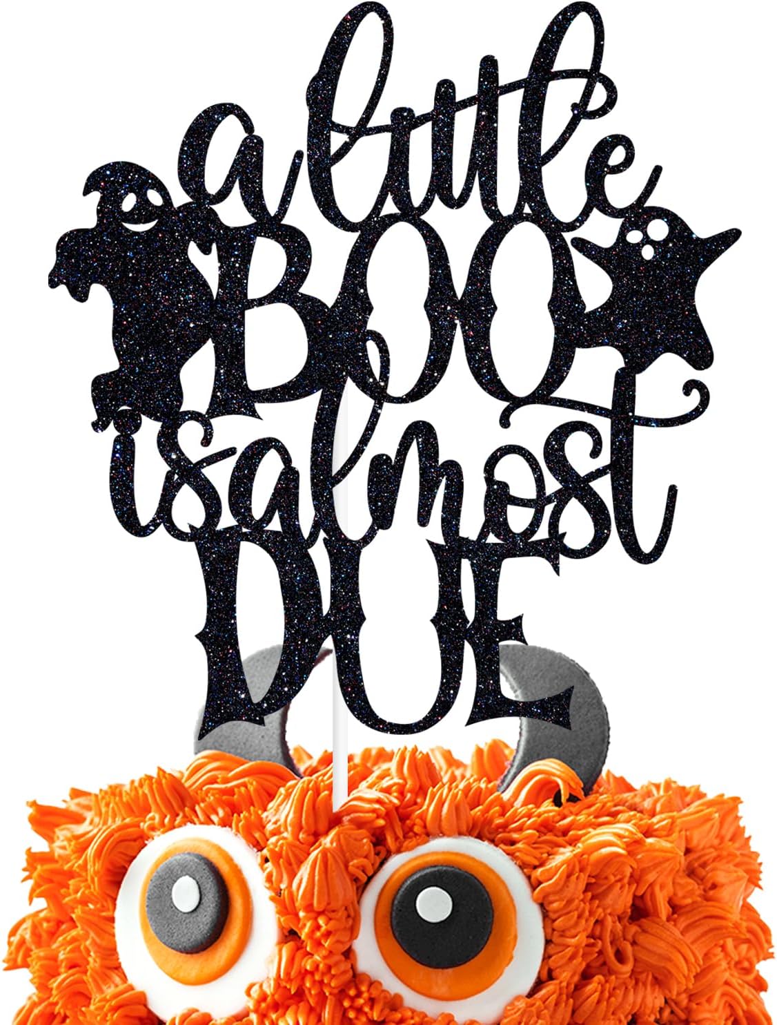 Black Glitter A Little Boo is Almost Due Cake Topper, Little Boo/A Little Boo is on the Way, Scary Halloween Themed Baby Shower Party Decorations