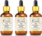 Greenwood Essential Pure Red Raspberry Seed Oil (Rubus idaeus) with Glass Dropper Cold Pressed (Pack Of Three) 100ml X 3 (10 oz)