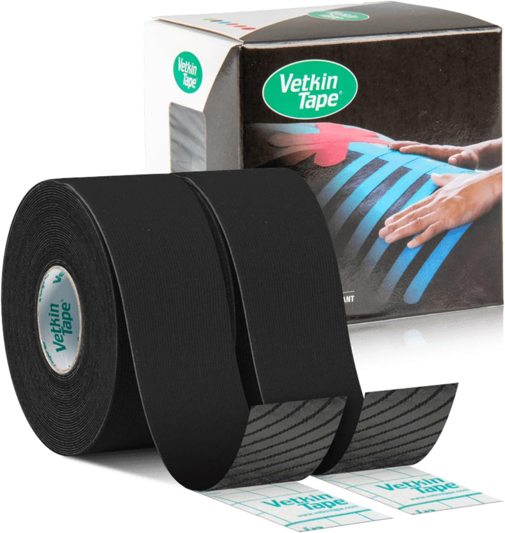 VetkinTape® Veterinary Kinesiology Tape | Tape for Horses & Dogs | Equine & Canine Kinesiotape | Latex Free and Quality Mark Certified Ktape | 1.2 inch | Pack of 2 Rolls (Black)