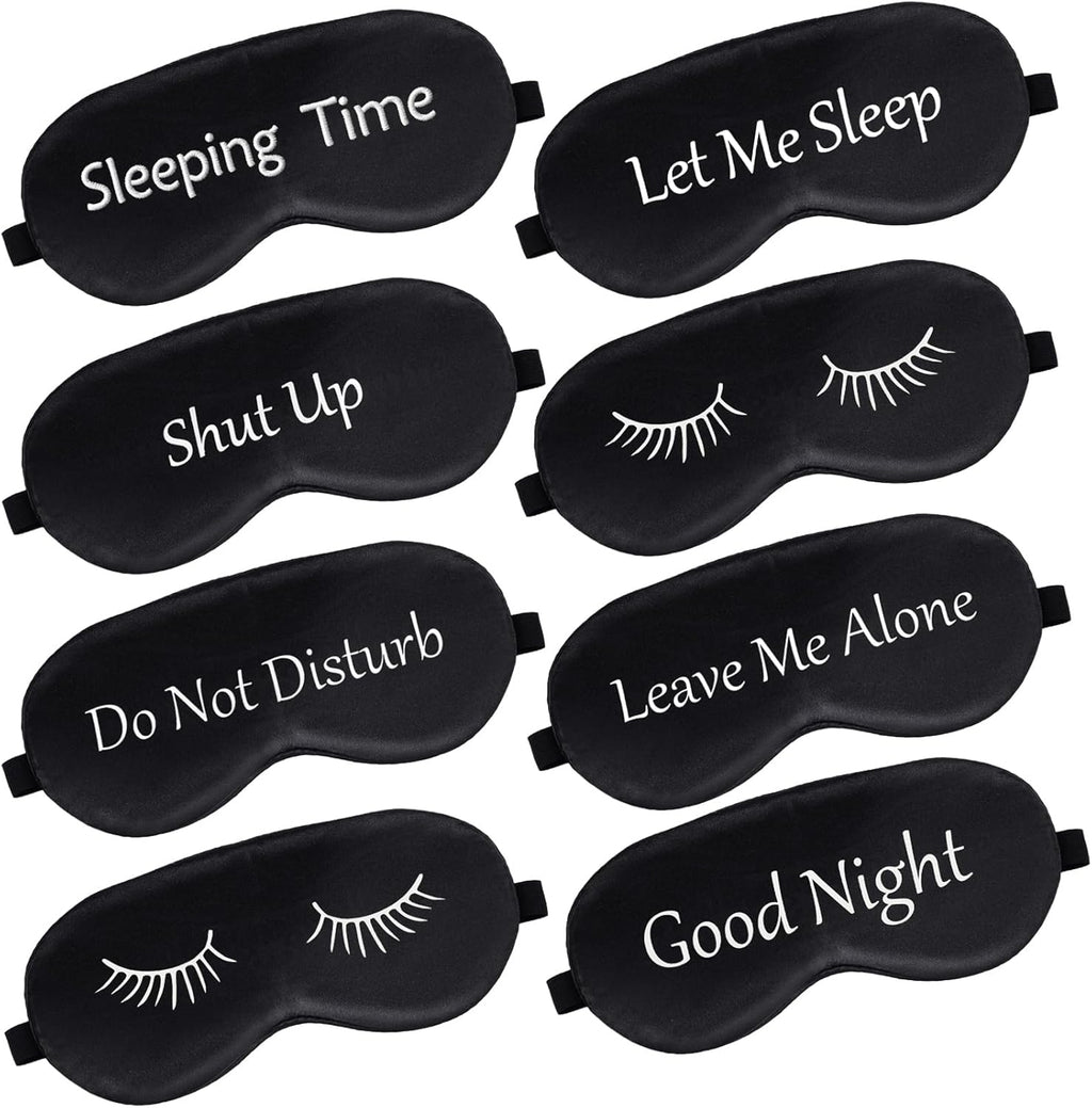 8 Pieces Funny Sleep Mask Silk Eye Mask with Adjustable Strap Soft Cute Blackout Blindfold Eye Cover for Women Men Full Night's Sleep, Travel, Nap, Meditation(Dark Colors)