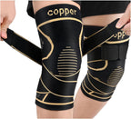 Copper Knee Brace for Women Men 2-Pack, Knee Compression Sleeve with Straps, Knee Braces for Knee Pain, Knee Support for Running Working