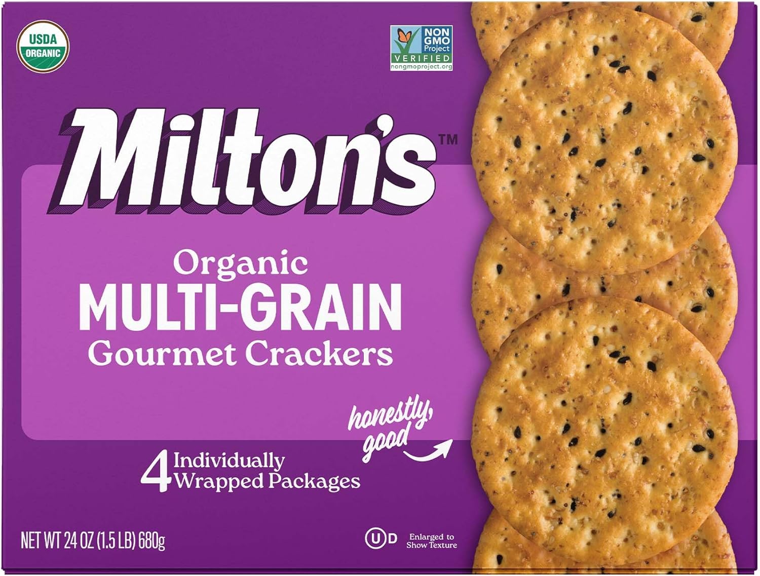 Milton's Organic Crackers, Multi-Grain - Certified Organic, Non-GMO Project Verified, Kosher, Made With 4 Whole Grains & 3 Seeds, Great for Charcuterie Boards - 24 Oz, Pack of 1